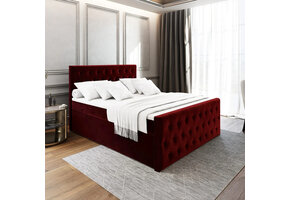 ACTIEDEAL Opberg Boxspring Fluweel Fondi 140 x 200 Bordeaux | Incl. Voetbord
