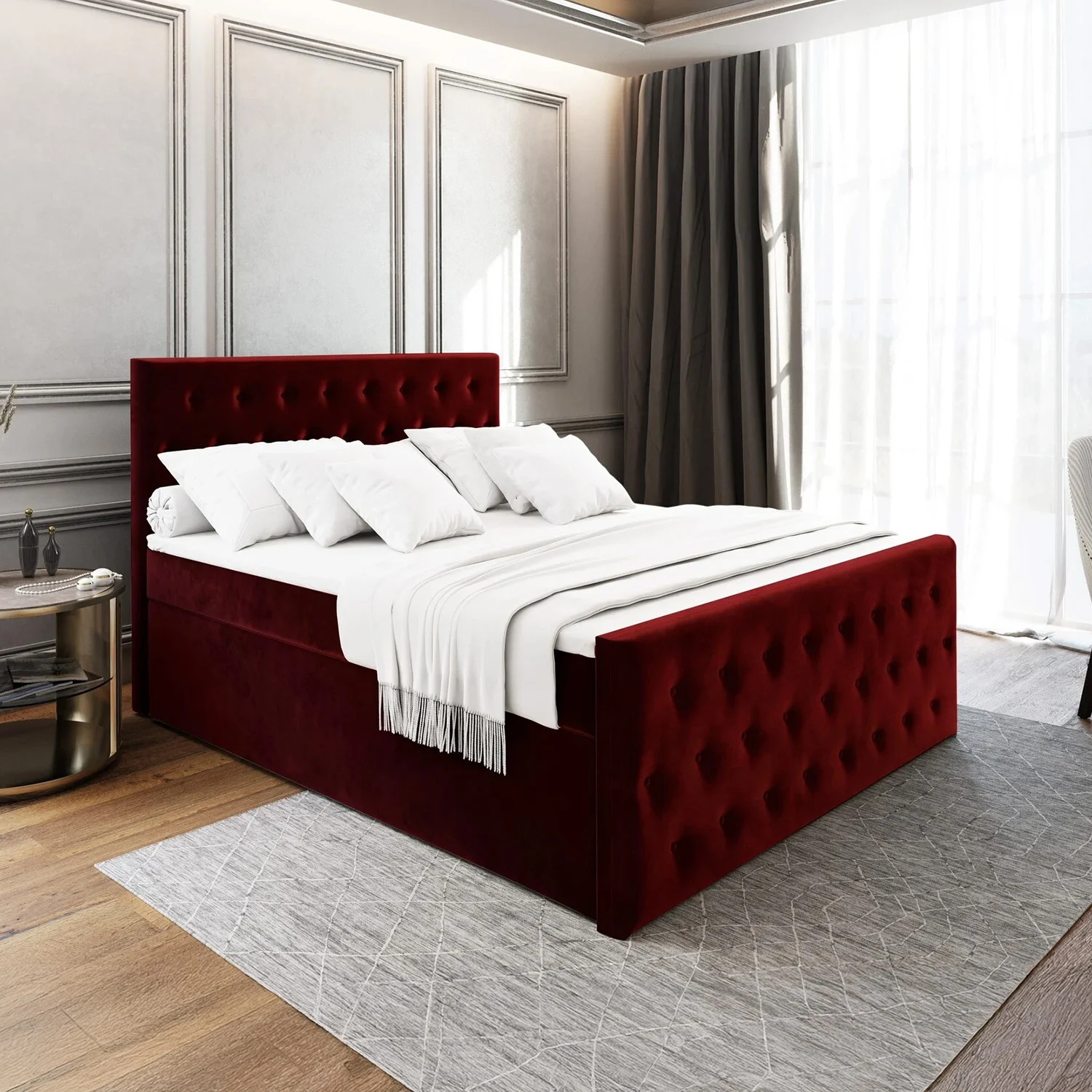 ACTIEDEAL Opberg Boxspring Fluweel Fondi 140 x 200 Bordeaux | Incl. Voetbord