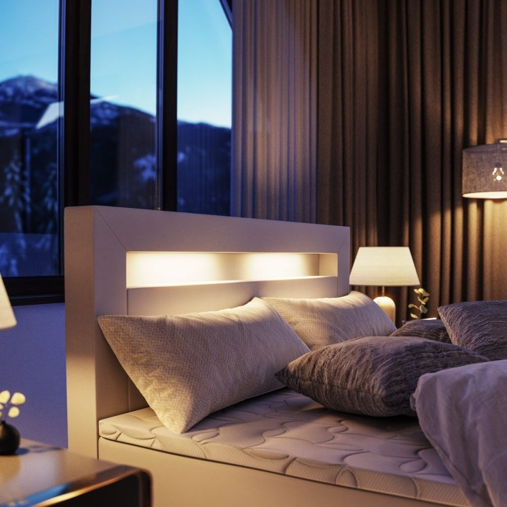 OP=OP Opbergboxspring met Lade Lucius - 160 x 200 Velvet Beige