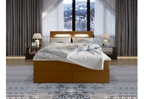 OP=OP Opbergboxspring met Lade Lucius - 160 x 200 Velvet Beige