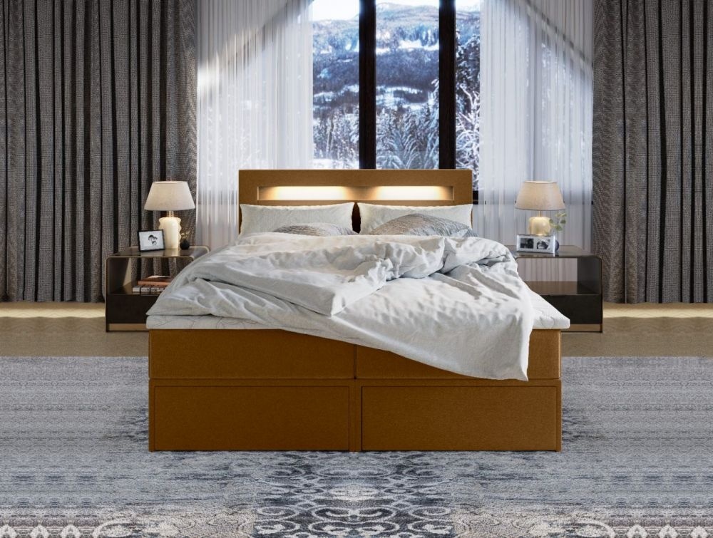 OP=OP Opbergboxspring met Lade Lucius - 160 x 200 Velvet Beige