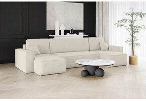 2dekans U-bank Karlo - Ribstof Creme - Slaapbank met opbergruimte -  4 zits (Niet in originele verpakking)