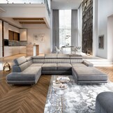 OP=OP Slaapbank met opbergruimte Nero | U-bank Rechts | Suede Mosgroen