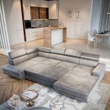 OP=OP Slaapbank met opbergruimte Nero | U-bank Rechts | Suede Mosgroen