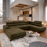 OP=OP Slaapbank met opbergruimte Nero | U-bank Rechts | Suede Mosgroen