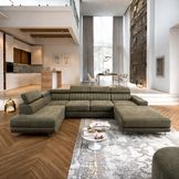 OP=OP Slaapbank met opbergruimte Nero | U-bank Rechts | Suede Mosgroen