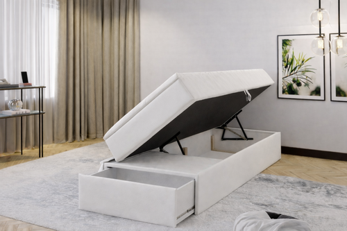 OP=OP Opberg Boxspring met Lade 90 x 220 Skaileer Wit - Rechts