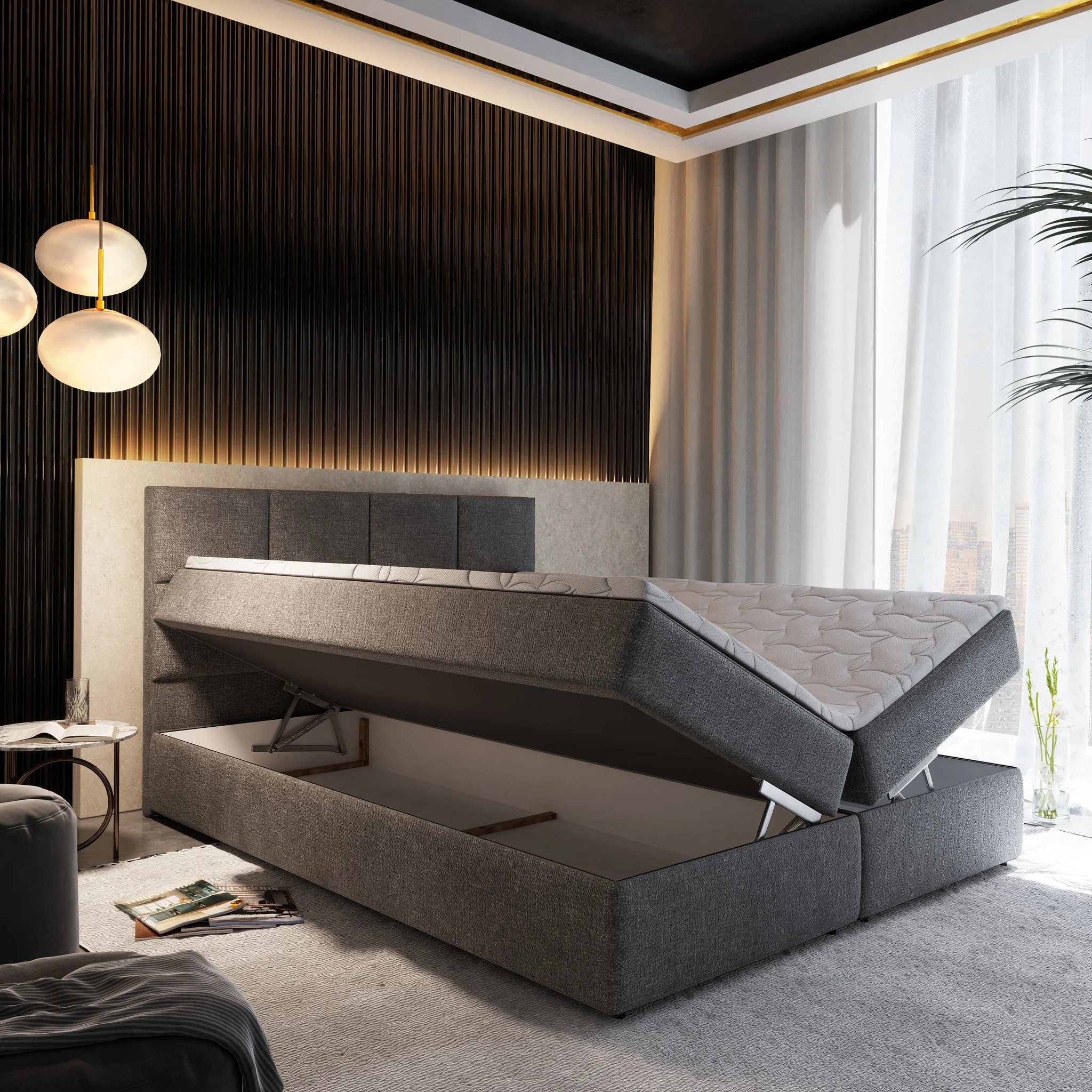 ACTIEDEAL 40 cm Opberg Boxspring Levi 180 x 200 Grijs | Incl. Voetbord + Pocketvering matrassen