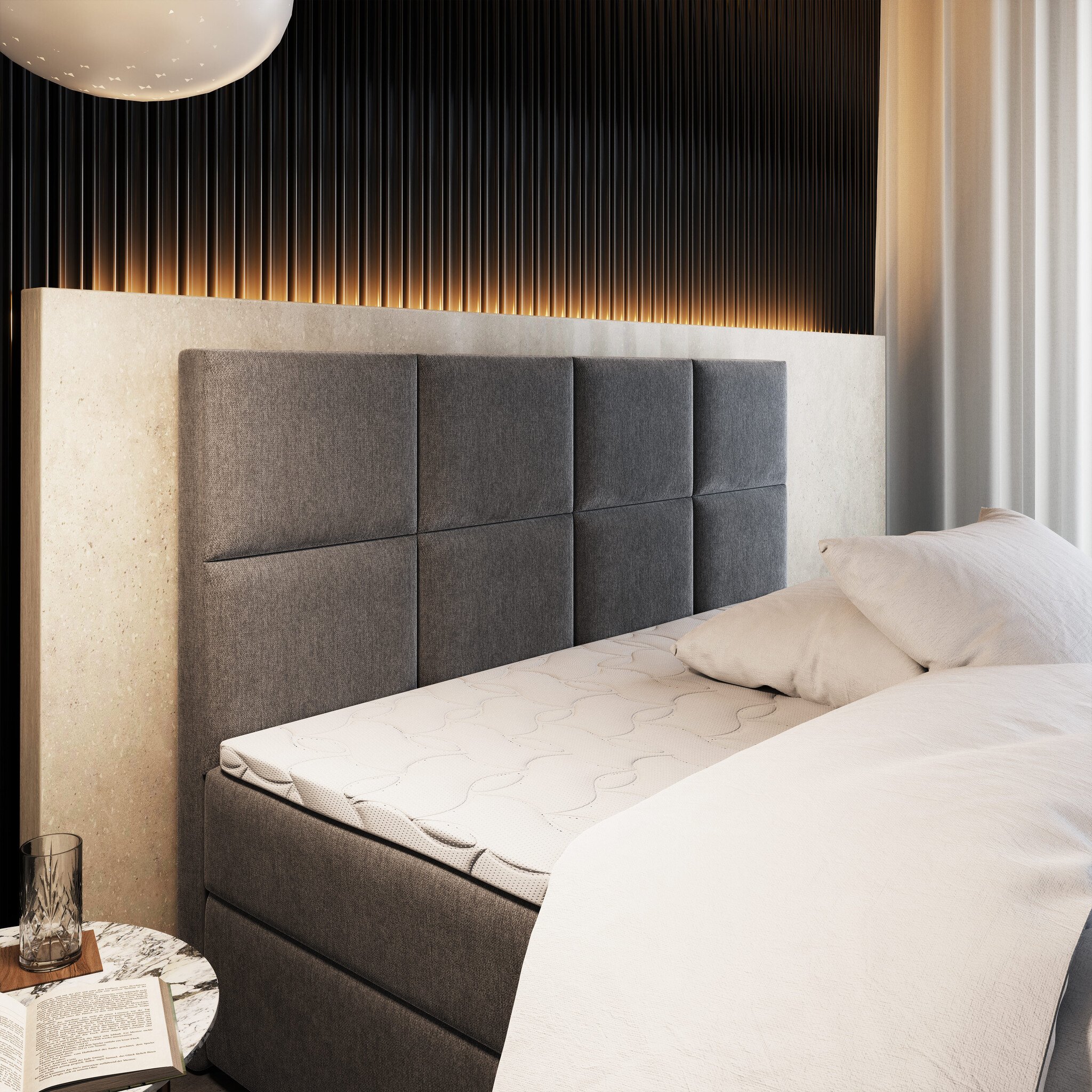 OP=OP Opberg Boxspring zonder Matras Levi | 160 x 210 Suede Antraciet | Incl. Levi Voetbord