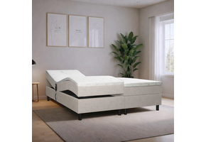 OP=OP Elektrische boxspring 160 x 200 Naturel Beige | Incl. 2x Medium Pocketvering 1000 veren m2 - Zonder hoofdbord