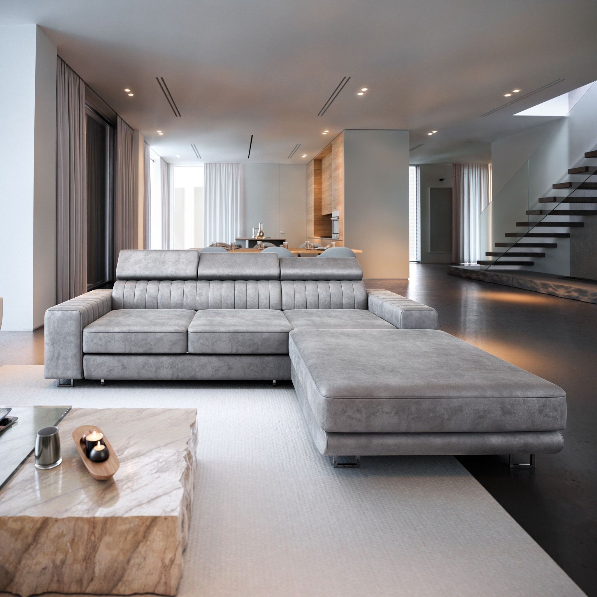 Showroommodel Slaapbank met opbergruimte Nero | L-Hoekbank Rechts Donkerbeige