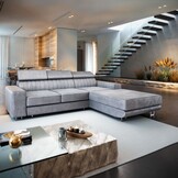 Showroommodel Slaapbank met opbergruimte Nero | L-Hoekbank Rechts Donkerbeige