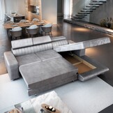 Showroommodel Slaapbank met opbergruimte Nero | L-Hoekbank Rechts Donkerbeige