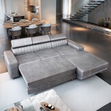 Showroommodel Slaapbank met opbergruimte Nero | L-Hoekbank Rechts Donkerbeige