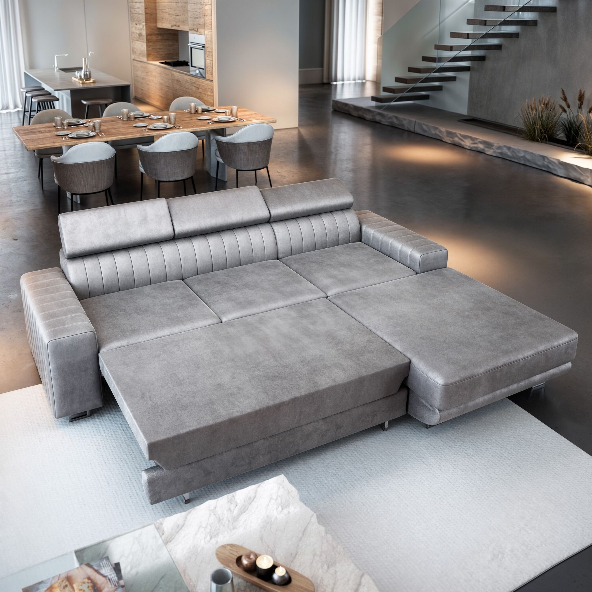 Showroommodel Slaapbank met opbergruimte Nero | L-Hoekbank Rechts Donkerbeige