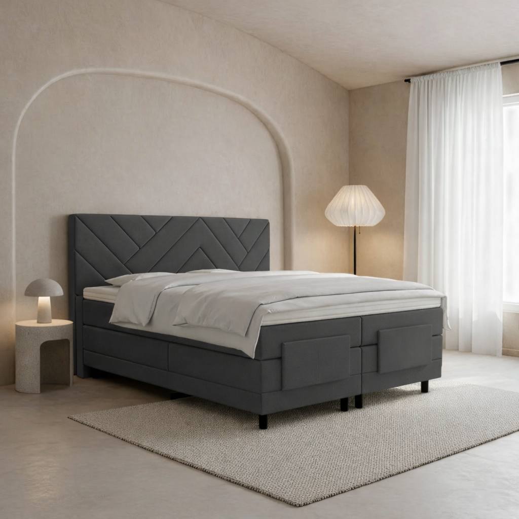 OP=OP Elektrische Boxspring Delux Chevron | 160 x 200 Velvet Antraciet | Incl. Pocketvering