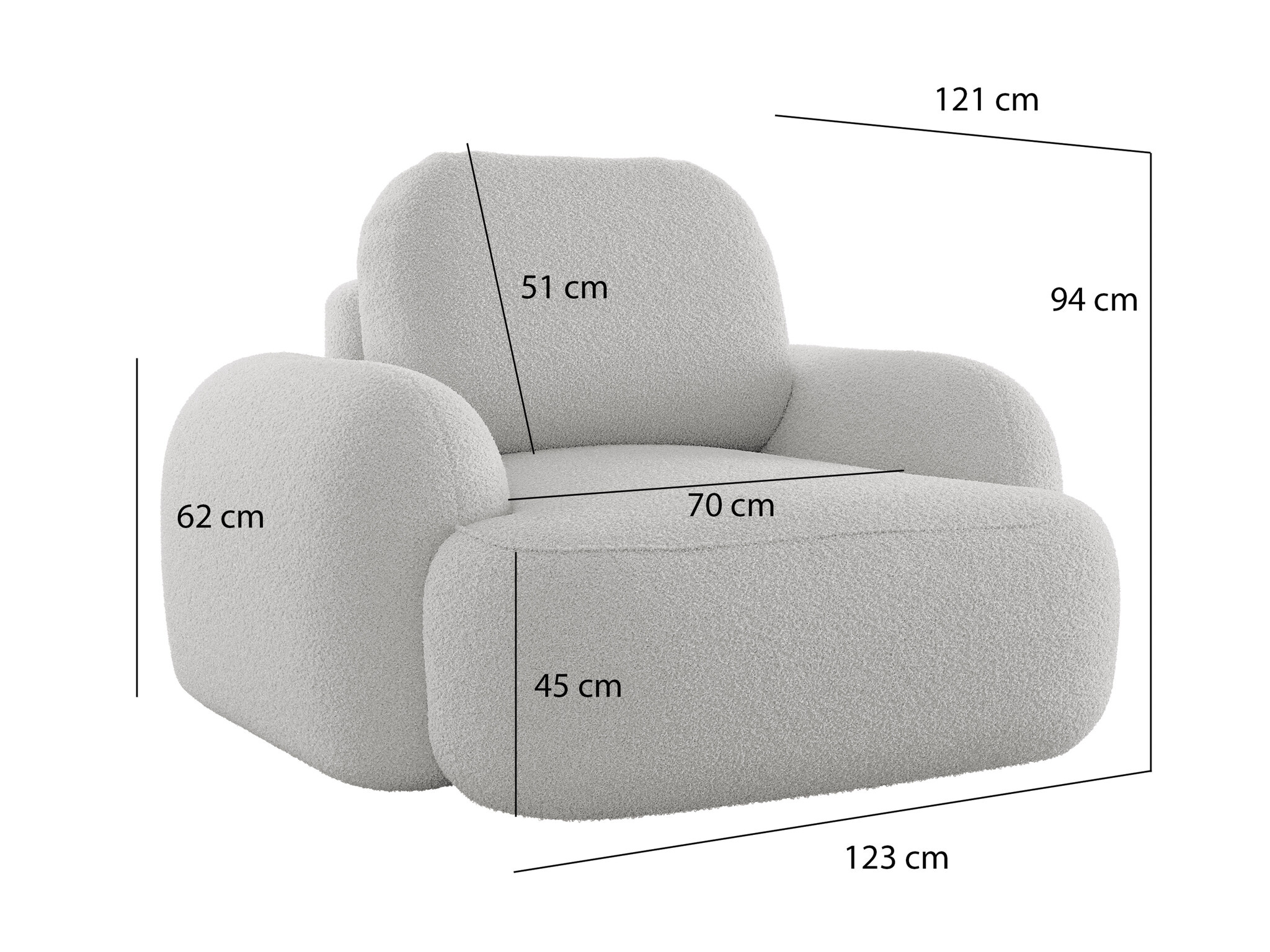 Showroommodel Fauteuil Morris - Teddy stof Wit - Pootje ingedeukt