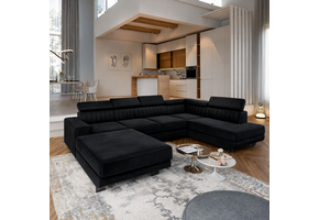 2dekans Slaapbank met opbergruimte Nero | U-bank | Velvet Zwart - (Lichte stofschade achterzijde + niet in originele verpakking)