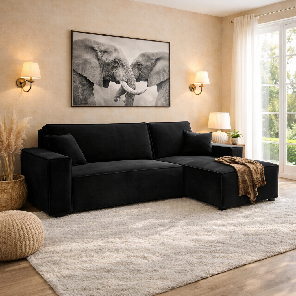 Slaapbank Velvet Karlo - Hoekbank 3-zits met opbergruimte - Universeel