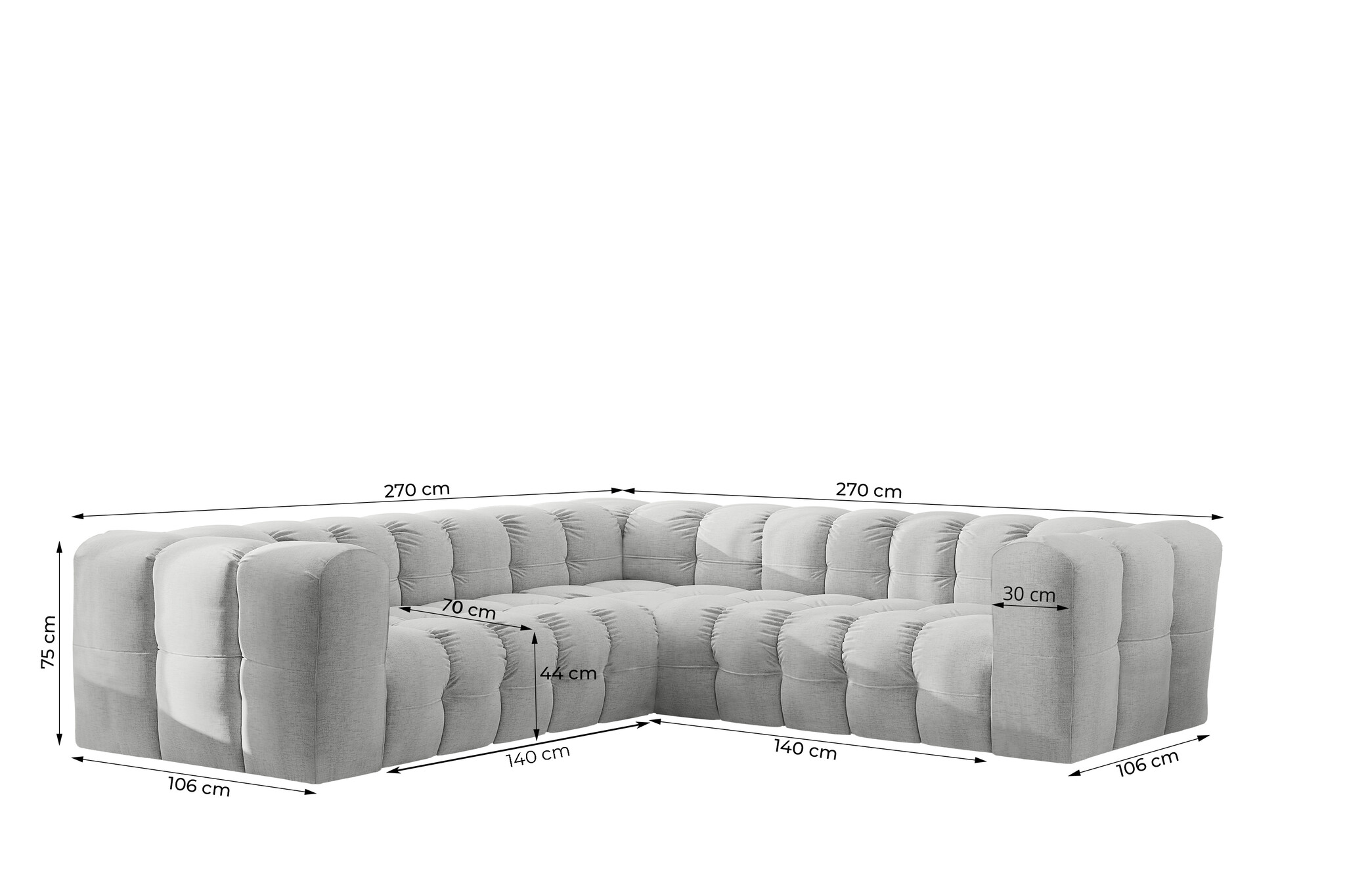 Showroommodel Hoekbank Belfast 4-Zits - 270 x 270 cm | Grijs - Niet in originele verpakking - Kans op schade