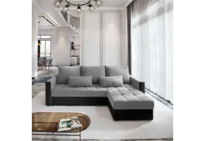 2dekans Hoekbank Kos Grijs + Zwart - Universeel - Slaapbank met opbergruimte [Binneplaat beschadigd - Niet in originele verpakking - Kans op schade]