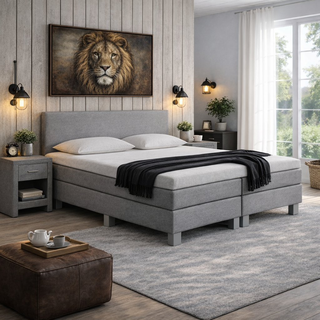 ACTIEDEAL Vaste Boxspring Basic 120 x 220 - Stof Grijs | GRATIS TOPPER