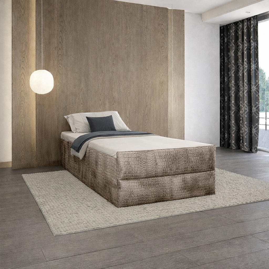 OP=OP Vaste Boxspring Croco - Zonder Hoofdbord | 80 x 220 Velvet Beige |Incl. Voetbord