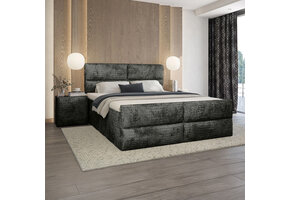OP=OP Vaste Boxspring Croco - 180 x 200 Velvet Antraciet |Incl. Voetbord