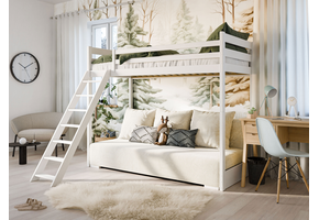 Hoogslaper met Slaapbank Sophie - Wit  / Ribstof Creme - Direct Leverbaar!