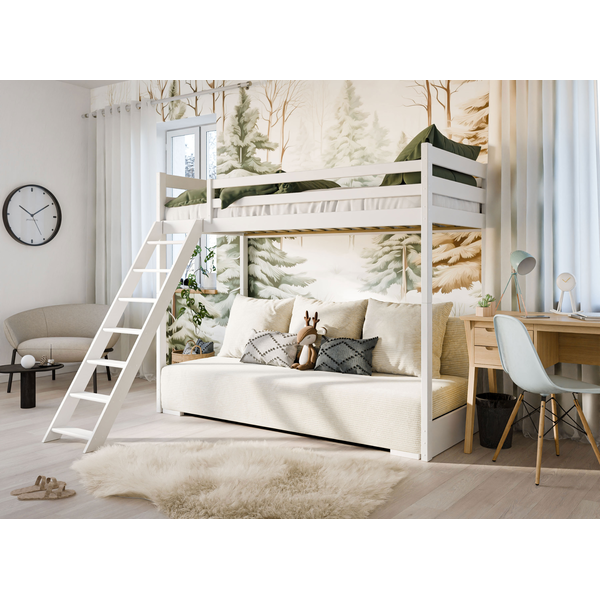 Hoogslaper met Slaapbank Sophie - Wit / Ribstof Creme - Direct Leverbaar!