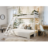 Hoogslaper met Slaapbank Sophie - Wit  / Ribstof Creme - Direct Leverbaar!