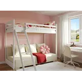 Hoogslaper met Slaapbank Sophie - Wit  / Ribstof Creme - Direct Leverbaar!