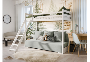 Hoogslaper met Slaapbank Sophie - Wit  / Ribstof Grijs - Direct Leverbaar!