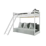 Hoogslaper met Slaapbank Sophie - Wit / Ribstof Grijs - Direct Leverbaar!