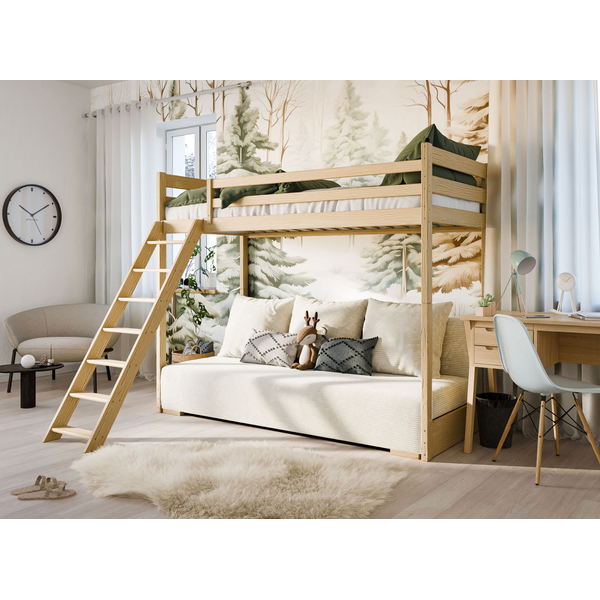 Hoogslaper met Slaapbank Sophie - Naturel / Ribstof Creme - Direct Leverbaar!