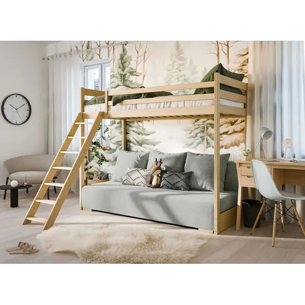 Hoogslaper met Slaapbank Sophie - Naturel / Ribstof Grijs - Direct Leverbaar!