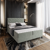 OP=OP  Opberg Boxspring Chevron | 180 x 200 Saliegroen | 40 cm hoge boxen + Voetbord Chevron + 2x Hocker met 2 Lades | P500M linkerkant / 1 x P500 F rechterkant