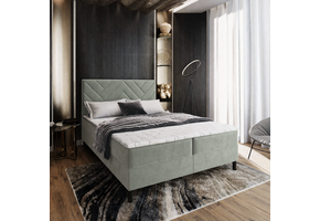 OP=OP  Opberg Boxspring Chevron | 180 x 200 Saliegroen | 40 cm hoge boxen + Voetbord Chevron + 2x Hocker met 2 Lades | P500M linkerkant / 1 x P500 F rechterkant