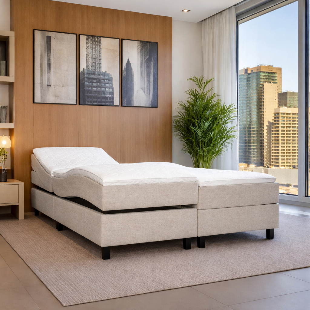 2dekans Elektrische Boxspring Basic | 180 x 200 Naturel Beige - Zonder Hoofdbord - Met geleiders (Stofschade - Niet in originele verpakking - Kans op schade)