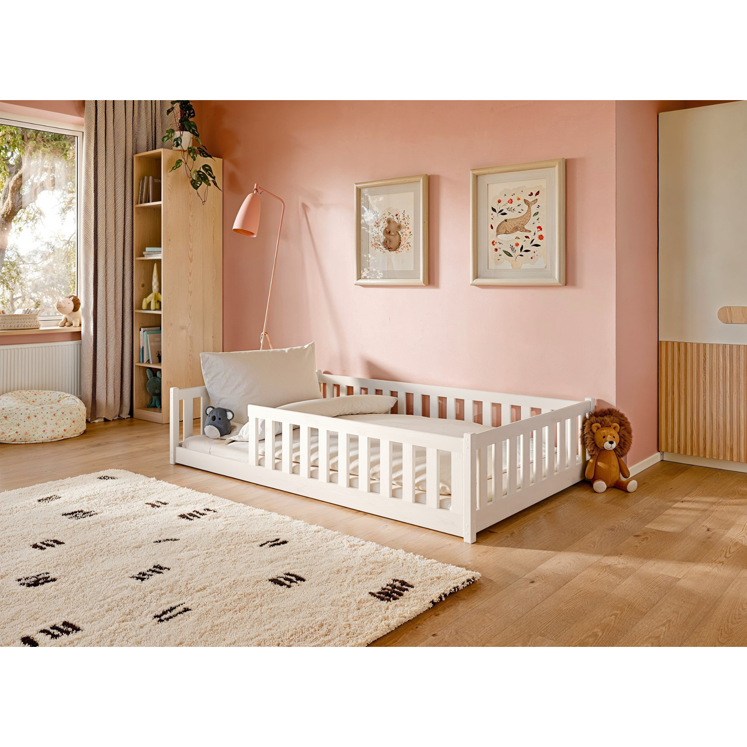 Tweepersoonsbed 140 x 200 cm - Vloerbed - PU-leer - LED