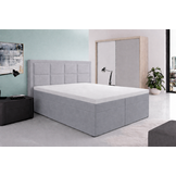 OP=OP Opberg Boxspring Onyx 180 x 200 Lichtgrijs - Antislip | Met 40 cm hoge opslagruimte | Incl. Voetbord + Pocketvering Matras + 1x Hocker met 2 lades
