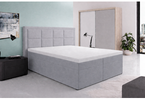 OP=OP Opberg Boxspring Onyx 180 x 200 Lichtgrijs - Antislip | Met 40 cm hoge opslagruimte | Incl. Voetbord + Pocketvering Matras + 1x Hocker met 2 lades