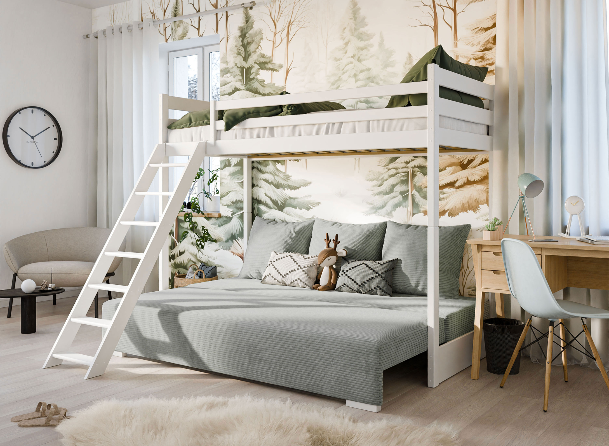 Hoogslaper met Slaapbank Sophie - Ribstof Grijs - 90 x 200/ 140  x 200 - Leverbaar in 10 kleuren!