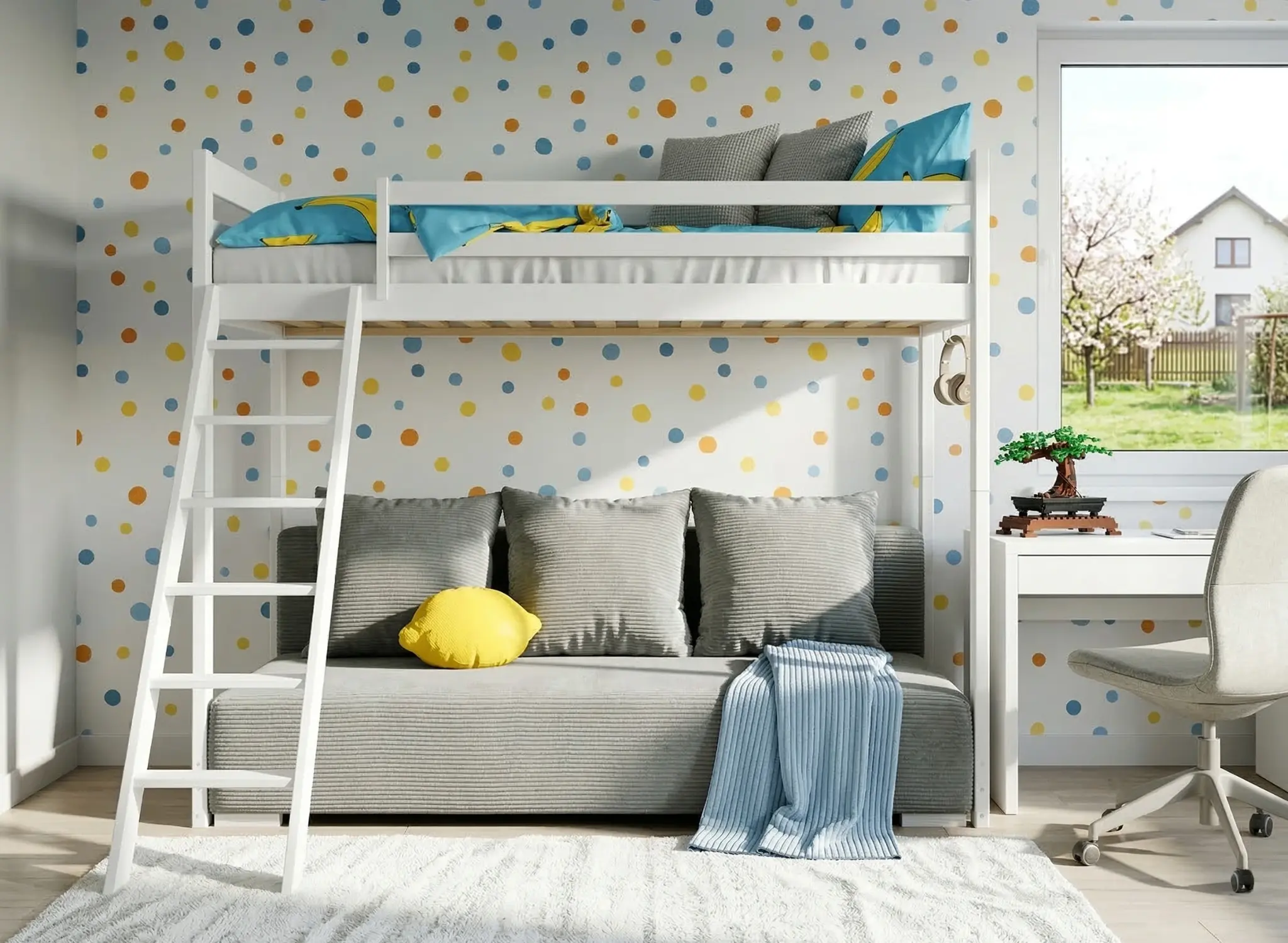 Hoogslaper met Slaapbank Sophie - Ribstof Grijs - 90 x 200/ 140  x 200 - Leverbaar in 10 kleuren!