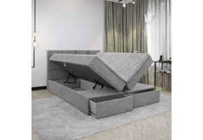 ACTIEDEAL Opberg Boxspring met Lade Levi | 160 x 200 Grijs | Incl. Pocketvering
