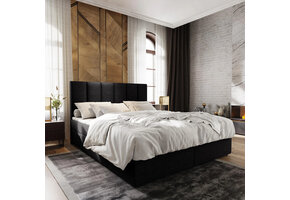 OP=OP Opberg Boxspring Monza | 160 x 200 - Zwart | 40 cm  hoge Opbergruimte