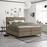 OP=OP Vaste Boxspring Phoenix (ruit)| 160 x 200 Donker Beige | Incl. Pocketvering