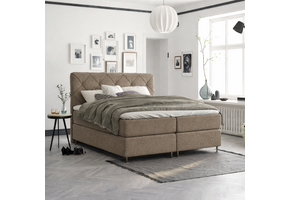 OP=OP Vaste Boxspring Phoenix (ruit)| 160 x 200 Donker Beige | Incl. Pocketvering