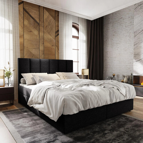 OP=OP Opberg Boxspring Monza 160 x 200 stof Zwart | 40 cm Extra hoge opslagruimte