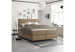 OP=OP Vaste Boxspring | 160 x 200 - Suede Zand | Hoofdbord Phoenix (ruit) + Hard box 30 cm